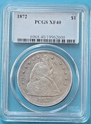 $1 1872 Seated Liberty Silver Dollar - PCGS XF-40 Extra Fine Great Eye Appeal - Image 1 of 2