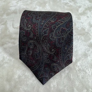 John Ashford Seide Herren Krawatte ITALY Burgund mit blauem, hellbraunem Paisleys Muster - Bild 1 von 6