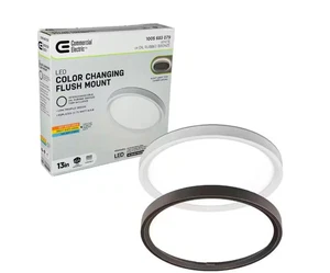 Commercial Electric 13in White/Bronze Trims LED CCT Flush Ceiling Mount Light - Picture 1 of 17