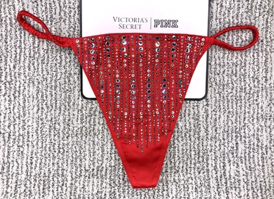 Victoria's Secret Dream Angels NWT XL Red Satin Rhinestone V String Panty Bling - Image 1 of 4