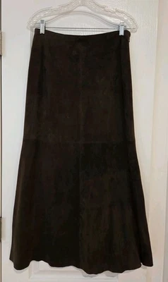 WORTH Mujer Gamuza Cuero Falda Marrón Maxi Acampanada Talla 4 Usada en Excelente Condición Foto 1 de 4