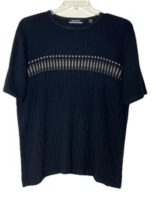 Vintage Men’s Brandini Short Sleeved Knit Sweater Sz L Black - Picture 1 of 5