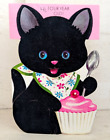 Vintage 1970S Kitten Cat Black Cupcake 4Th Birhday Used Greeting Card Eb7986