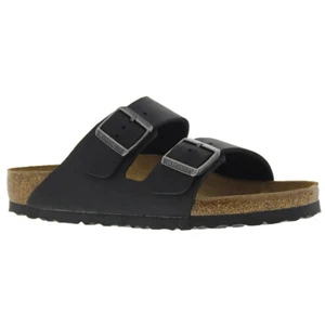 Birkenstock Arizona Black Womens Open Back Waxy Leather Sandals - Picture 1 of 5