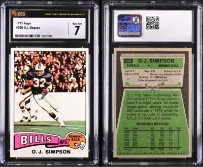 1975 Topps #500 O.J. Simpson - CSG 7 Near Mint - Image 1 of 4