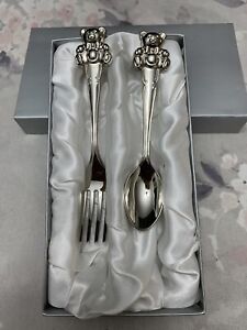 TEDDY TIME SILVERPLATED BABY FORK & SPOON