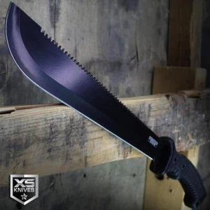 15.5" BLACK Survival Jungle Hunting Machete SAWBACK Military Fixed Blade SHEATH - Picture 1 of 5