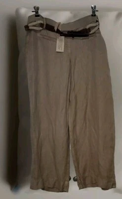 Pantalón Bailey 44 Alara 100% Lino en Helecho Tierra, Nuevo con Etiquetas, Cinturón, Pierna Ancha, Talla S Foto 1 de 4