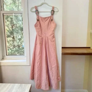 New Free People Stars Align Midi Dress Buckle Belt Western Pink Flowy Linen 6 - Picture 1 of 14