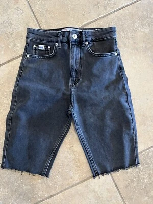 SUPERDRY KARI LONGLINE WASHED FADED BLACK DENIM SHORTS CUT OFF JORTS 25 - Image 1 of 4