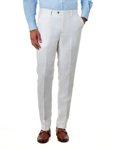 Mens Pure 100% Herringbone Linen Suit Trousers Classic Tailored Fit Formal Pants - Picture 1 of 10