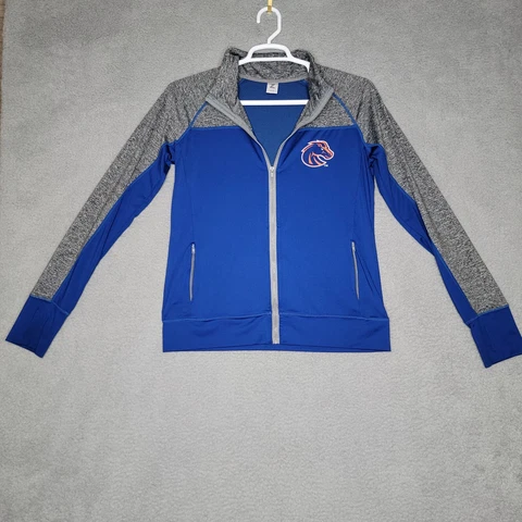 Boise Broncos Sweatshirt Adult Size Large Blue Gray High Neck Full Zip Jacket Cover