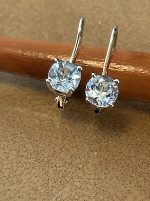 14k Yellow Gold Solitaire CZ Leverback Earrings - Image 1 of 4