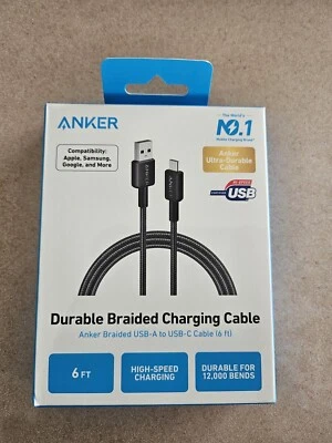 ANKER Braided Charging Cable USB Type C 6ft High Speed | Pack Of 2 - Image 1 of 4