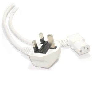 Power Cord UK Plug to Right Angle IEC C13 Cable (kettle lead) 2m White - Afbeelding 1 van 4