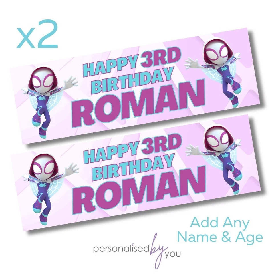 MADVINYL 2x Personalised GHOST Spidey Birthday Banner LARGE Poster ADD ANY NAME AGE