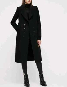 All Saints Womens Coat Black 12 UK BLAIR Double Breasted Wool Blend RRP £330 - Picture 1 of 11