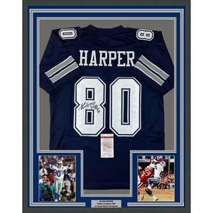 Framed Autographed/Signed Alvin Harper 33x42 2x SB Champ Blue Jersey JSA COA - Picture 1 of 2