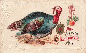 DE COLECCIÓN POSTAL DE ACCIÓN DE GRACIAS PAVO BORDE EN RELIEVE c1910 111223 S - Imagen 1 de 2