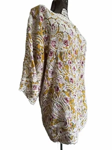 Solitare Mujer M/L Túnica Campesina Amarillo Rosa Floral Bordada Manga 3/4 Usada en Excelente Condición - Imagen 1 de 10