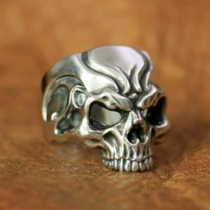 925 Sterlingsilber hohl wütender Schädelring Herren Biker Punk Ring TA136A US 7 ~ 15 - Bild 1 von 30