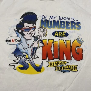 Vintage Mens Delta Pro Weight T Shirt Elvis Bingo Size Large L White King - Picture 1 of 7