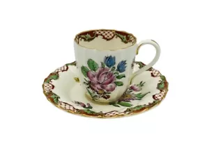 Royal Worcester demitasse cup ca. 1929 “Caroline” Flowers Red Gold Ivory England - Picture 1 of 7