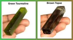 New Stock 180 Ct Green Tourmaline & Brown Topaz Slice Rough Pair Certified AD841 - Picture 1 of 6