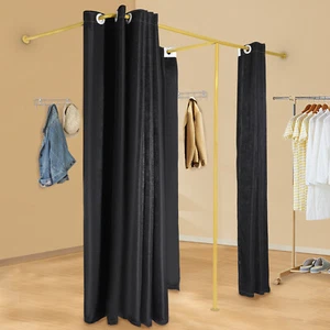 F-shaped Privacy Double Fitting Room for Two w/ Clothes Racks+Blackout Curtain - Picture 1 of 15