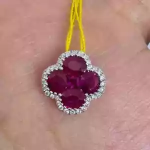 2Ct Oval Cut Lab Created Ruby Flower Pendant 14K White Gold Plated Silver - Picture 1 of 8