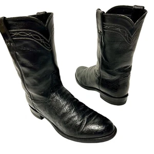 Justin Men Black SMOOTH OSTRICH Skin Cowboy Western Leather Boots Ropers 8 EE - Picture 1 of 9