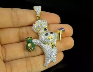 3.00Ct Lab Created Diamond Hip Hop Cartoon Pendant Men's 14K Yellow Gold Plated - Picture 1 of 5