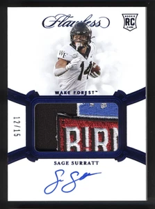 2021 Panini Flawless Sage Surratt Auto #/15 RPA Rookie Logo RC Patch Wake Forest - Bild 1 von 2