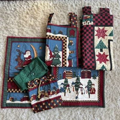 Juego de colgantes de pared y mantel individual de Navidad acolchado hecho a mano decoración vintage única - Imagen 1 de 4