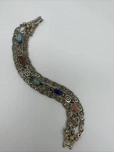 Vintage Silver Plated Multi Strand Multistone Estate Find Bracelet 7” - Picture 1 of 7