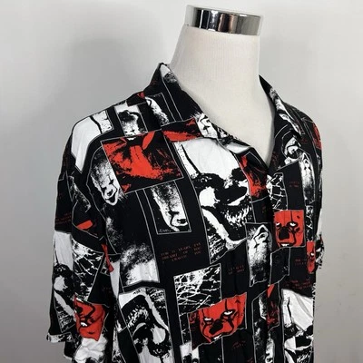 IT 3XL Hawaiian Lounge Shirt Steven King Pennywise Time to Float Black Red Rayon - Image 1 of 4