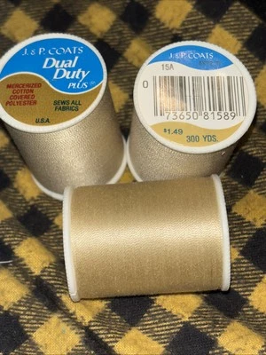 3 Lot J&P Coats Pongee Tan #15-A Duty Sews All Fabrics Thread 300 Yds Ea - Image 1 of 4