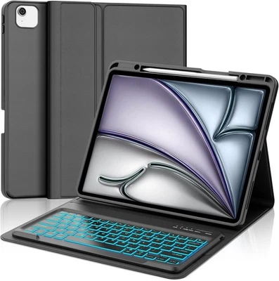 Bluetooth 7-Colour Backlight Keyboard Case for iPad Pro 12.9” 3/4/5/6 Gen -Black - Image 1 of 4