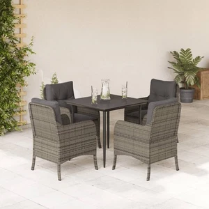 Patio Dining Set with Cushions Outdoor Garden Furniture Gray Poly Rattan vidaXL - Picture 1 of 60