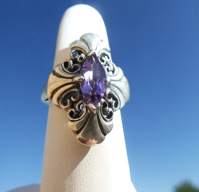 BEAUTIFUL DETAILED SIGNED STERLING SILVER AMETHYST RING By KABANA SIZE 8 - Image 1 of 4