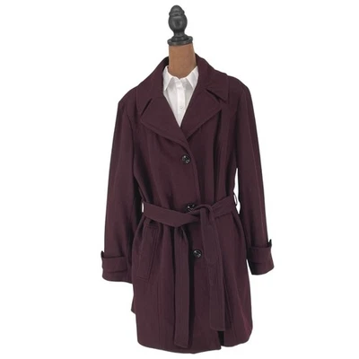 London Fog Women's XXL Belted Trench Coat Burgundy Purple Wool Blend Classic - Image 1 of 4