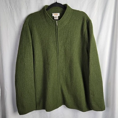 Cárdigan Vintage Talbots Mujer 100% Lana Tejido Cesta Cremallera Completa 2X Verde  Foto 1 de 4