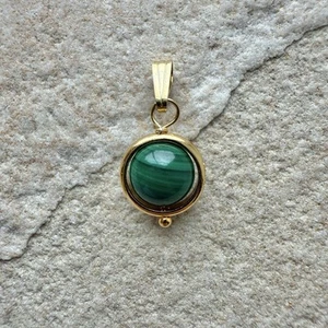 Gold Plated Malachite Gemstone Sphere 925 Sterling Silver Pendant - Picture 1 of 4