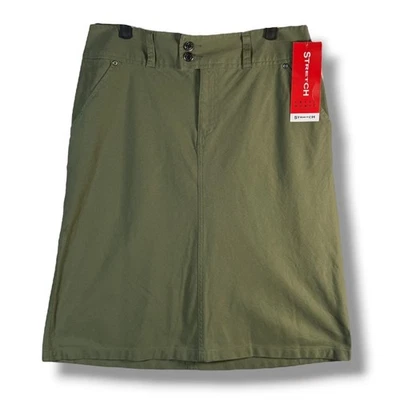 NUEVO CON ETIQUETAS Falda Midi Crazy Horse Verde Oliva Elastizada Línea A Carrera Informal Para Mujer Talla 10 Foto 1 de 4