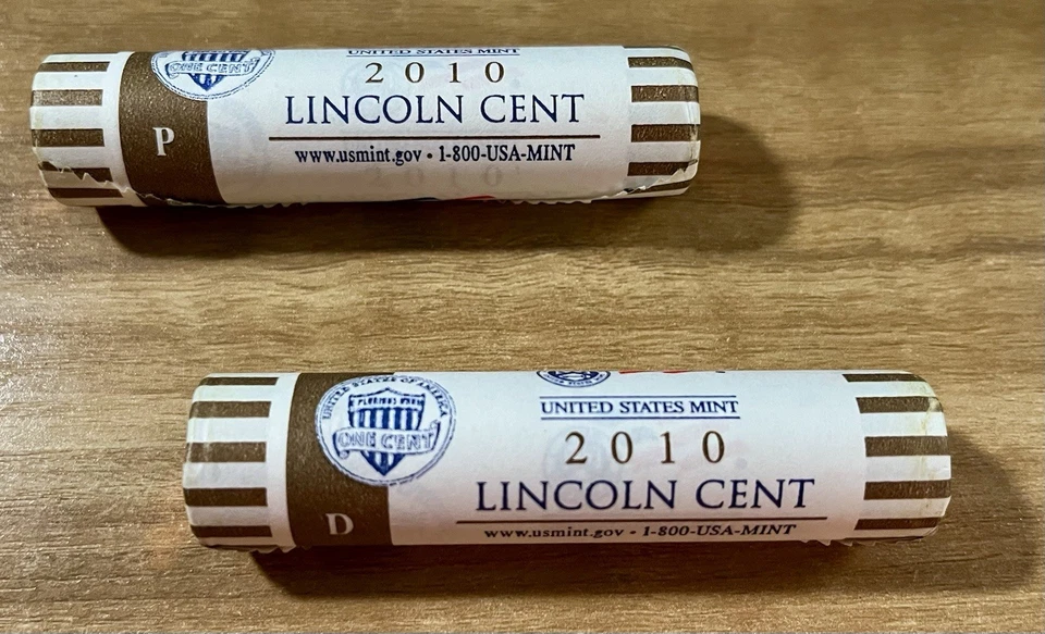 2010 P & D US Mint Sealed Lincoln Cent Coin Rolls. Shield Penny 1st Year! LP5 - Image 1 of 1