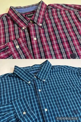 2XLT CHAPS Lot Of 2 Big & Tall Long Sleeve Button Down Plaid Plum and Teal - Image 1 of 4