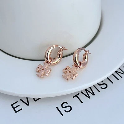 Brincos QUENTES Tory Burch Pavé ouro rosa prontos para presente 2,8x1,2cm NOVO - Imagem 1 de 2