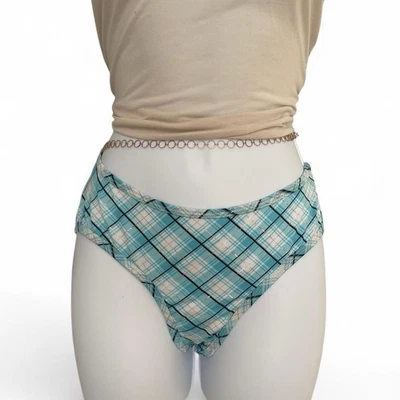 Panty de corte alto acanalado a cuadros azul espiral - Lencería coqueta preescolar Y2K Foto 1 de 4