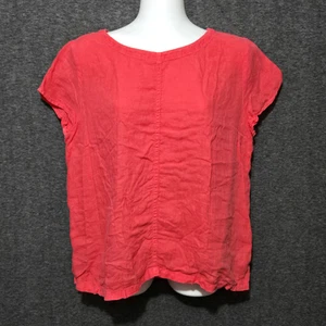 C&C California Top Womens Small Pink Linen Button Back Cap Sleeve Lagenlook - Picture 1 of 9