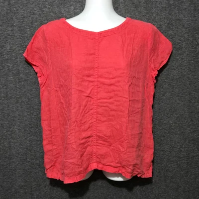 C&C California Top Womens Small Pink Linen Button Back Cap Sleeve Lagenlook - Image 1 of 4